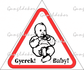 Gyermek az autóban matrica, piros háromszögben fekete baba
