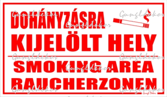 Dohányzásra kijelölt hely Smoking area Raucherzonen tábla matrica
