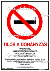 Tilos a dohányzás kormányrendelet alapján 5 nyelven tábla matrica, fehér alapon áthúzott cigaretta, 5 nyelven ráírva