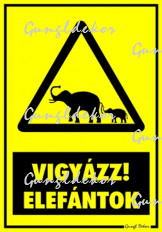 Vigyázz elefántok figyelmeztető tábla matrica