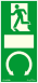 Utánvilágítós tábla, zöld háttér, álló kivitel kilincshez, balra futó ember az ajtóban , alatta mindkét irányba forgó kilincs piktogram