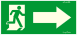 Utánvilágítós tábla, zöld háttér, baloldalt jobbra futó ember az ajtóban, jobboldalt jobbra mutató nyíl