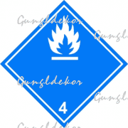 ADR 4.3 bárca Vízzel érintkezve gyúlékony gázokat fejlesztő anyagok  kék alapon fehér , kék élére állított négyzet, tűz piktogrammal