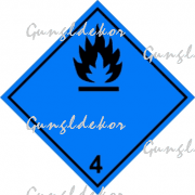 ADR 4.3 bárca Vízzel érintkezve gyúlékony gázokat fejlesztő anyagok  kék alapon fekete , kék élére állított négyzet, tűz piktogrammal