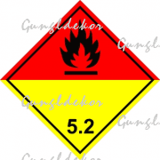 ADR 5.2 bárca Szerver peroxidok  piros alapon fekete , piros-sárga élére állított négyzet, tűz piktogrammal