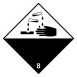 ADR 8 bárca Maró anyagok, élére állított négyzet, alul fekete felül fehér maró anyag piktogrammal