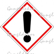 CLP GHS Ártalmas, irritáló anyag piktogram, élére állított négyzet piros szegéllyel, benne fekete felkiáltójel
