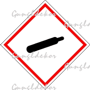 CLP GHS Nyomás alatt lévő gázok piktogram, élére állított négyzet piros szegéllyel, benne fekete palack