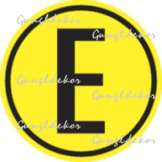 Szállítási jelzés, sárga körben fekete E betű