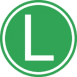 Szállítási jelzés, zöld körben, fehér L betű