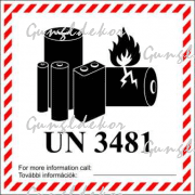 Lítium akkumulátort tartalmazó csomag jelölés UN 3481 matrica