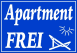 Apartment frei tábla matrica, kék alapon fehér szöveg
