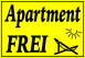 Apartment frei tábla matrica, sárga alapon fekete szöveg