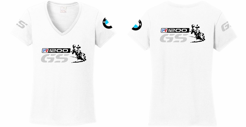 R 1200 GS BMW női póló motoros t-shirt fehér szürke GS kék-piros R