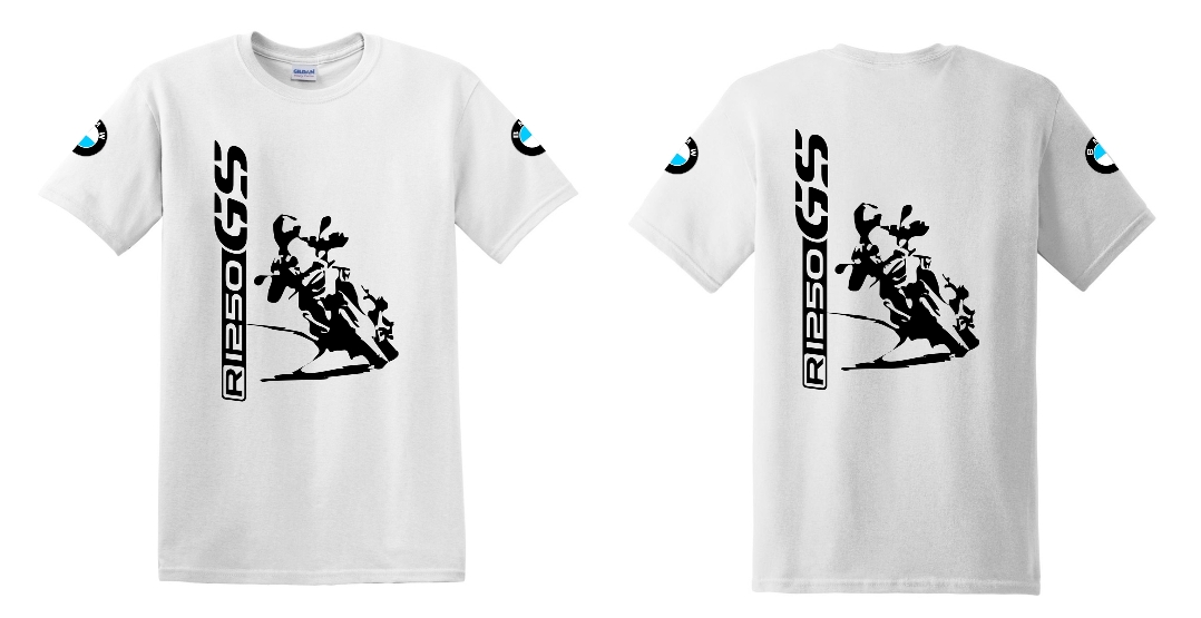 R 1250 GS BMW motoros póló férfi fehér T-shirt nagy álló motorossal