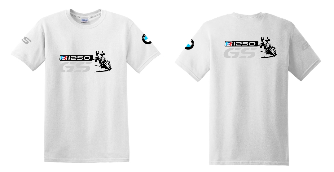 R 1250 GS BMW motoros póló férfi fehér T-shirt ezüst GS kék-piros R