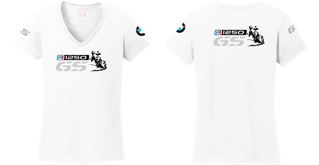 R 1250 GS BMW motoros póló női fehér T-shirt ezüst GS kék-piros R