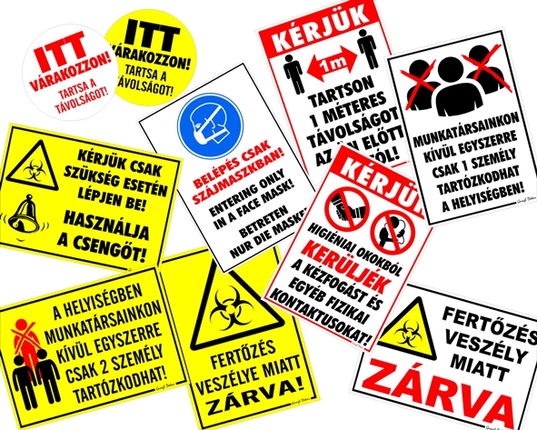 Higiéniával Fertőzéssel kapcsolatos figyelmeztető tájékoztató táblák