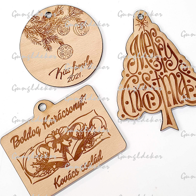 Karácsonyfa dísz gravírozott fából egyedi szöveggel nagyobb méretű
