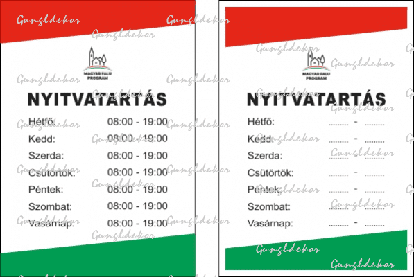 Magyar Falu Program kistelepülési üzletek nyitvatartás matrica