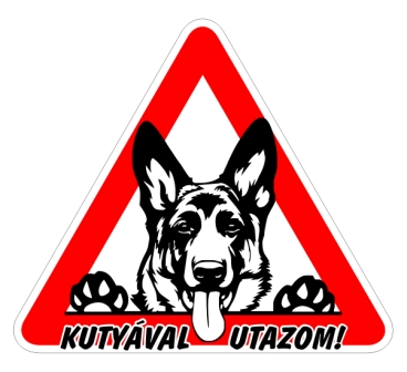 Kutyával utazom háromszög alakú matrica autóra többféle minta