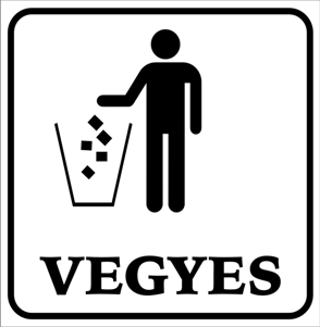 Vegyes hulladék tábla matrica fehér alapon fekete figurával