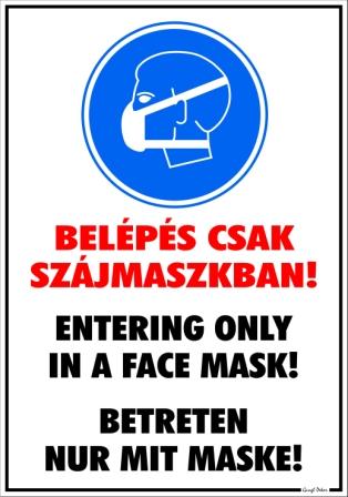 Belépés csak szájmaszkban! Többnyelvű piktogramos tábla matrica
