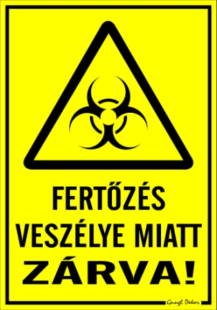 Fertőzés veszélye miatt zárva! Figyelmeztető tábla matrica