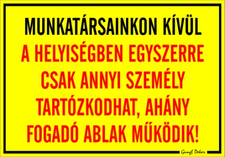Munkatársainkon kívül a helyiségben…ahány fogadó ablak működik! Tábla matrica