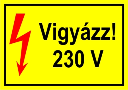 Vigyázz! 230V villámmal 4x3 cm kismatrica