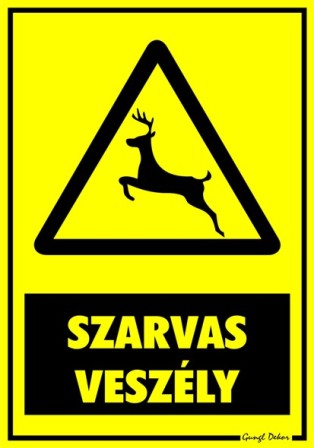 Szarvas veszély figyelmeztető tábla matrica