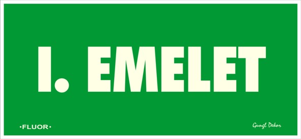 Utánvilágítós tábla, zöld háttér, I. emelet felirattal