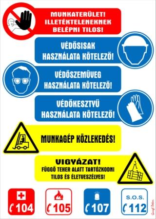 Munkavédelmi összesítő jelzések rendelkezések tábla matrica