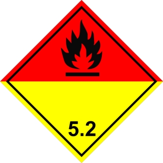 ADR 5.2 bárca Szerver peroxidok  piros alapon fekete , piros-sárga élére állított négyzet, tűz piktogrammal