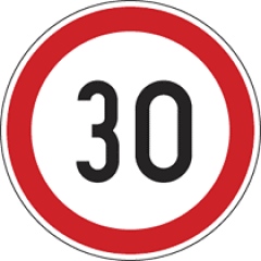 Szállítási jelzés, 30 km/h matrica, piros kör benne 30 as felirat