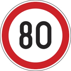 Szállítási jelzés, 80 km/h matrica, piros kör benne 80 as felirat