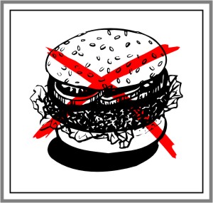 Hamburgerrel bejönni tilos piktogramos kismatrica tábla