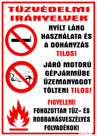 Tűzvédelmi intézkedések tábla matrica piktogramokkal