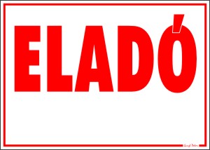 Eladó matrica tábla, fehér alapon piros szöveg