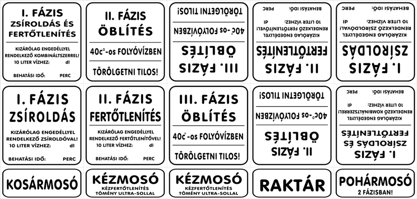 Csak fázisos köjálos HACCP ÁNTSZ szett matrica csomag, fehér alapon fekete feliratok