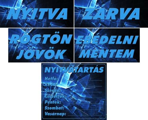 Kreatív nyitvatartásos táblacsomag, absztrakt sötétkék-fekete háttérrel