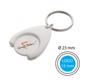 Bevásárlókocsi érme zseton műanyag kulcstartó kulcskarikával egyedi színes (4 szín color) felirattal és logóval csomagban minimum 2db