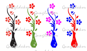 Váza színes virágszirmokkal falmatrica faltetoválás többféle színben applikáló fóliával ellátva
