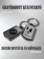 Gravírozott fém kulcstartó egyedi szöveggel és logóval