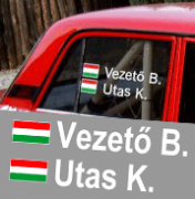 Autós ablakra ragasztható öntapadós versenynevek kis magyar zászlóval párban