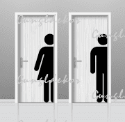 Mosdó WC férfi női nagyméretű ajtóra ragasztható öntapadós matrica párban többféle színben