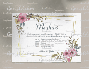 Meghívó egyoldalas virág szegélyes design-nal egyedi szöveggel nyomtatva