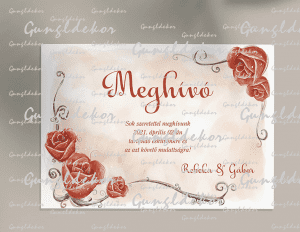 Meghívó egyoldalas piros festett virágos design-nal egyedi szöveggel nyomtatva