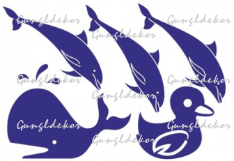 Fürdőszobai dekorációs matricaszett 3 delfinek bálna kacsa plottervágott öntapadós matricák
