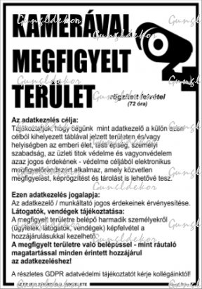 GDPR kamerával megfigyelt terület matrica vagy tábla
